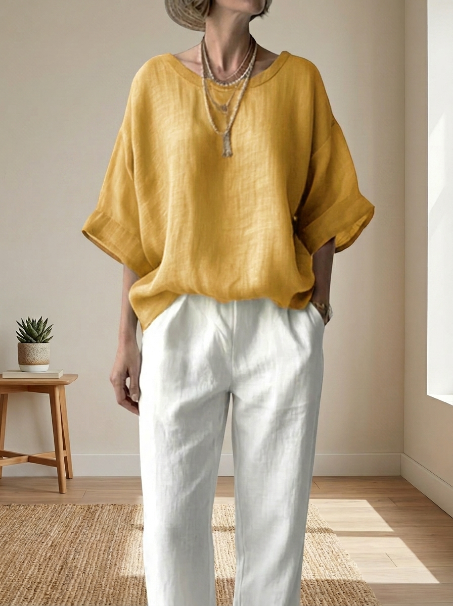 Women’s Oversized Drop-Shoulder Linen-Blend Blouse
