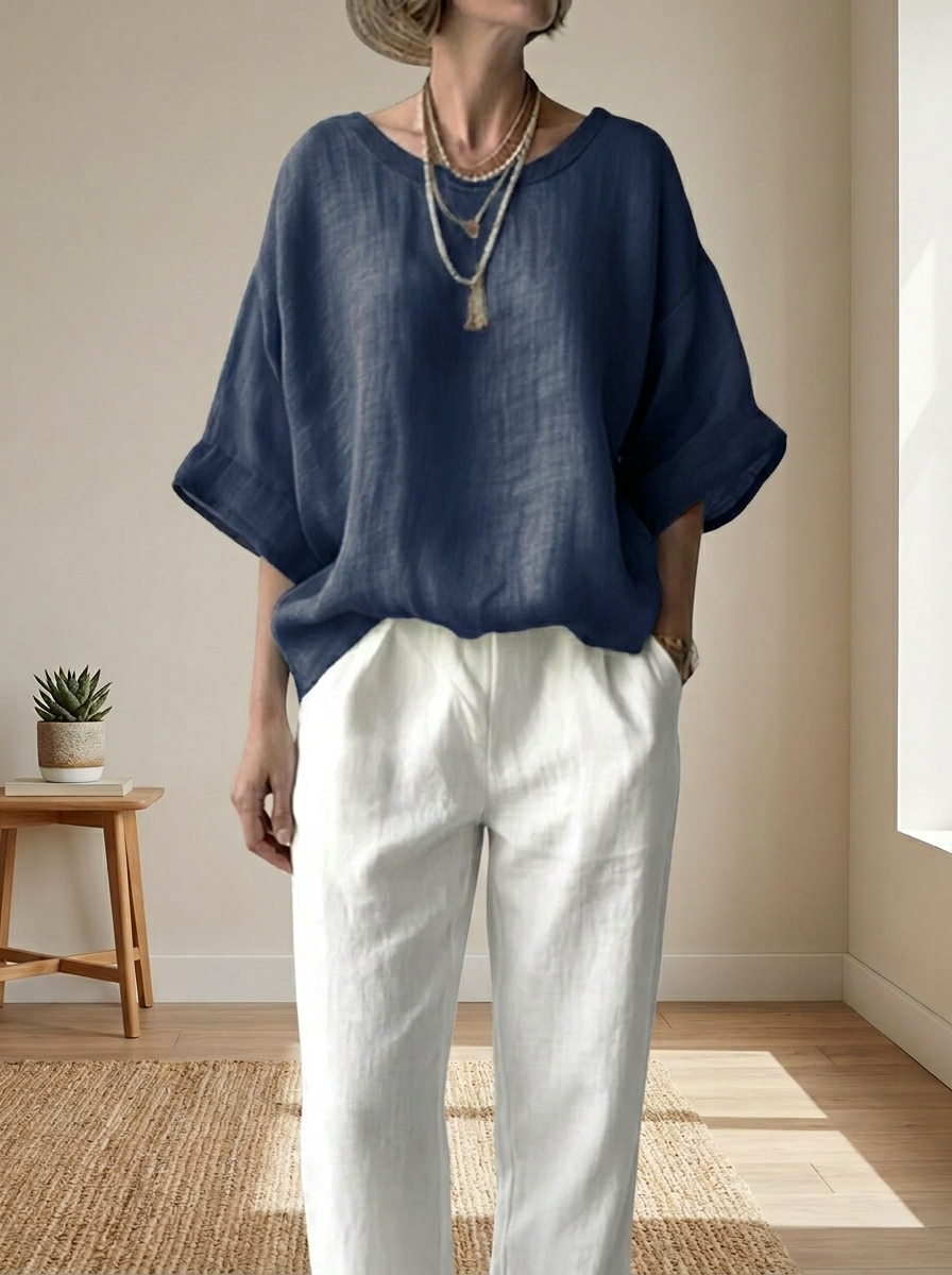 Women’s Oversized Drop-Shoulder Linen-Blend Blouse