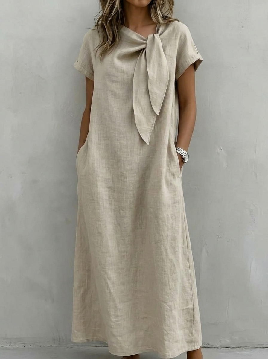 Women’s Asymmetric Side-Tie Linen Maxi Dress