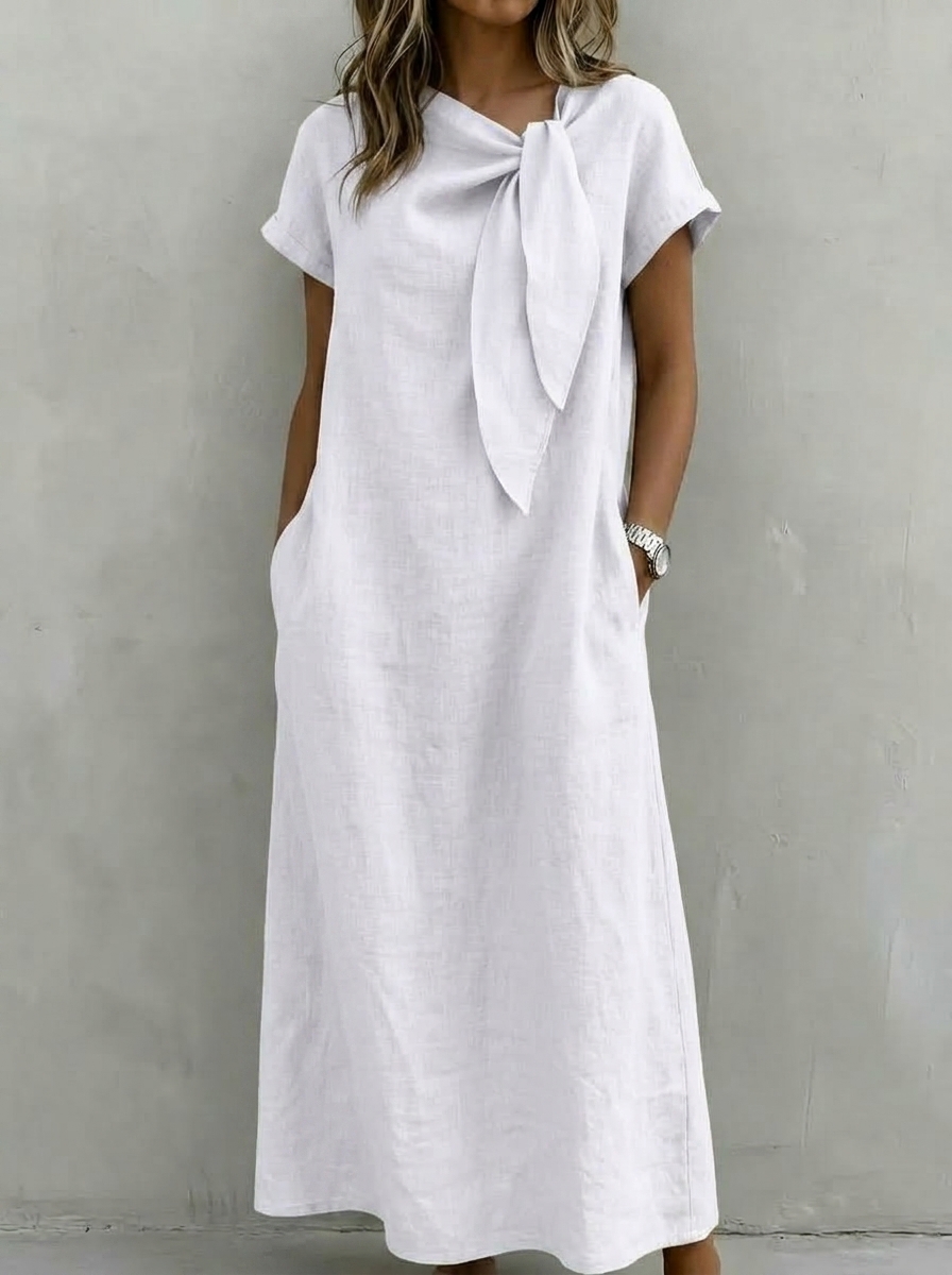 Women’s Asymmetric Side-Tie Linen Maxi Dress