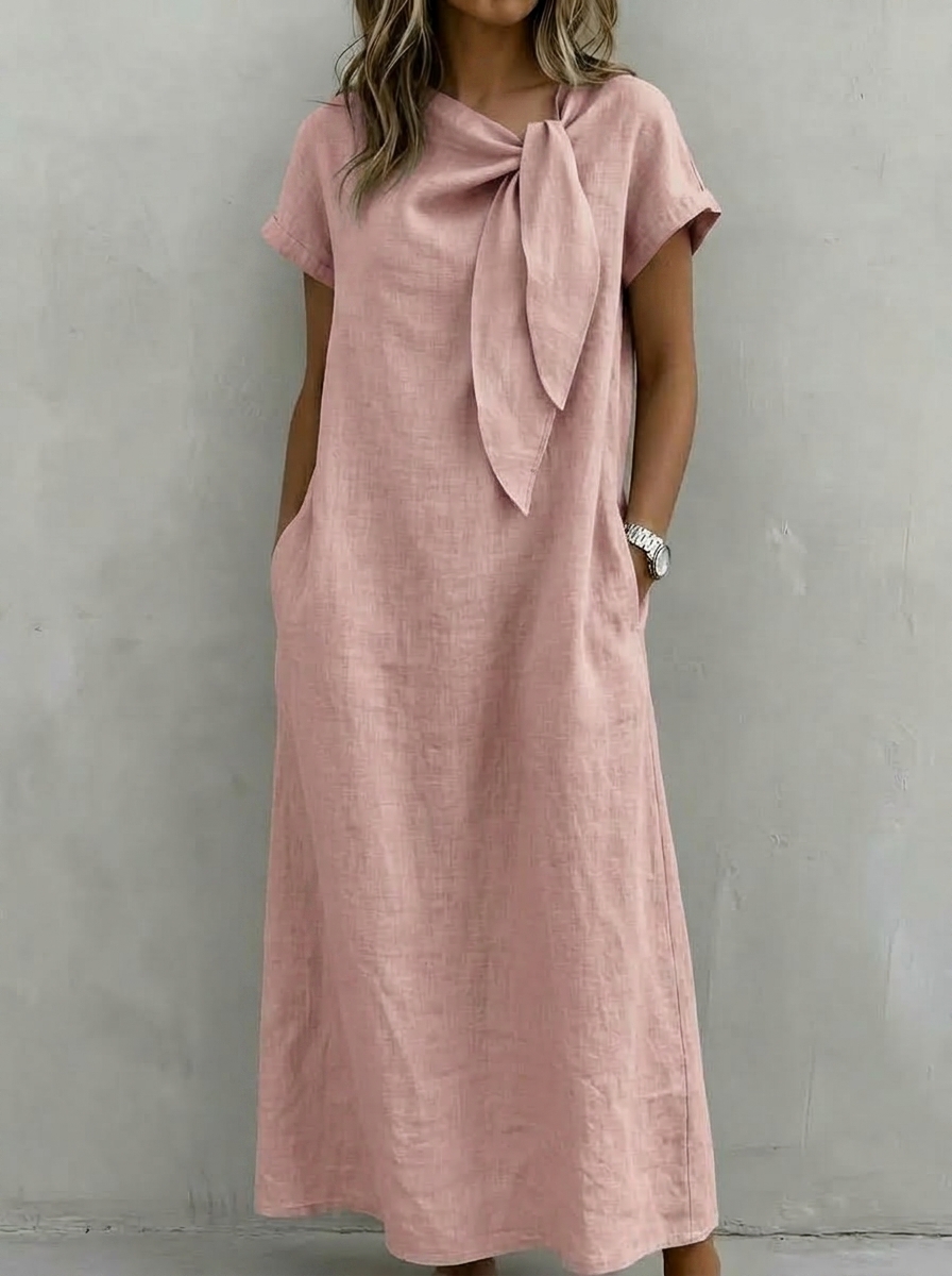 Women’s Asymmetric Side-Tie Linen Maxi Dress