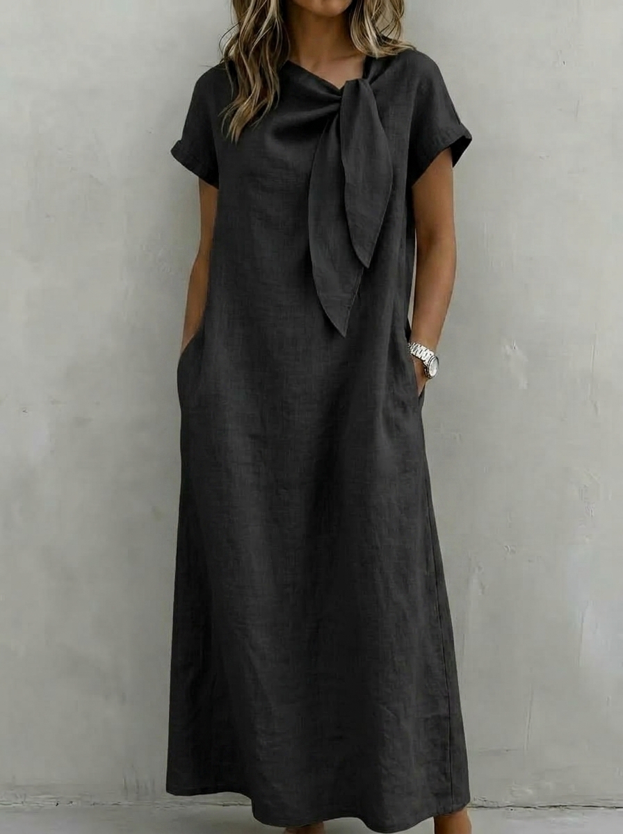 Women’s Asymmetric Side-Tie Linen Maxi Dress