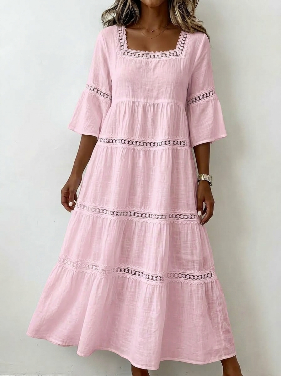 Women’s Square Neck Tiered Lace Maxi Dress