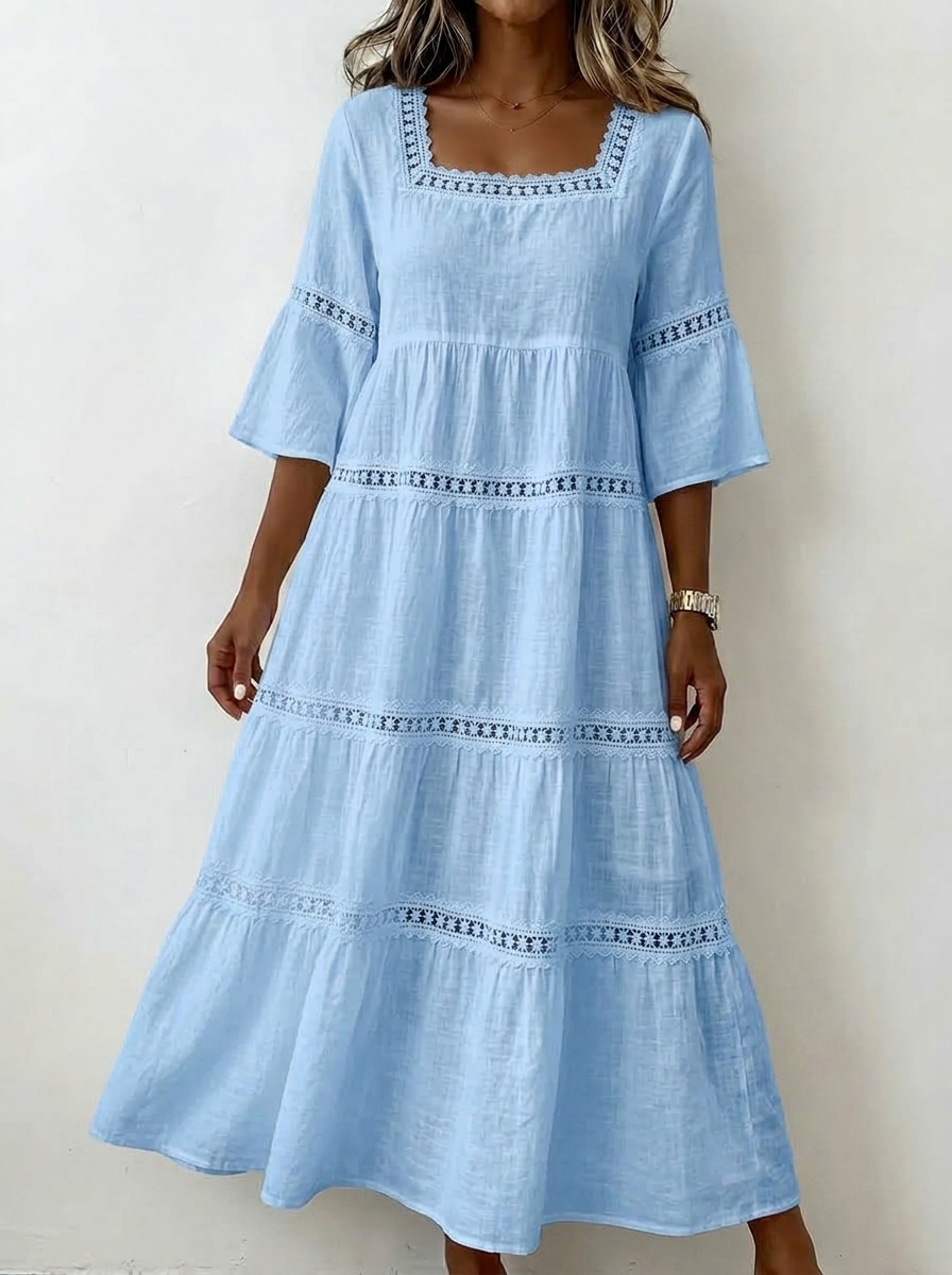 Women’s Square Neck Tiered Lace Maxi Dress