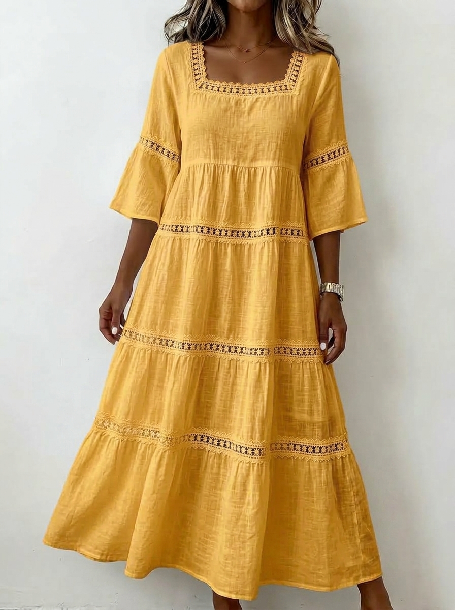 Women’s Square Neck Tiered Lace Maxi Dress