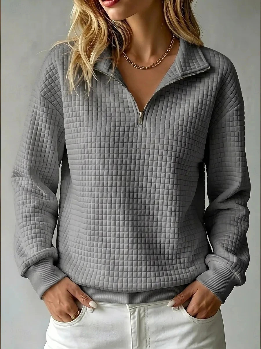 Women's Textured Zip Up Sweatshirts Casual Long Sleeve Half Zip Regular Tops