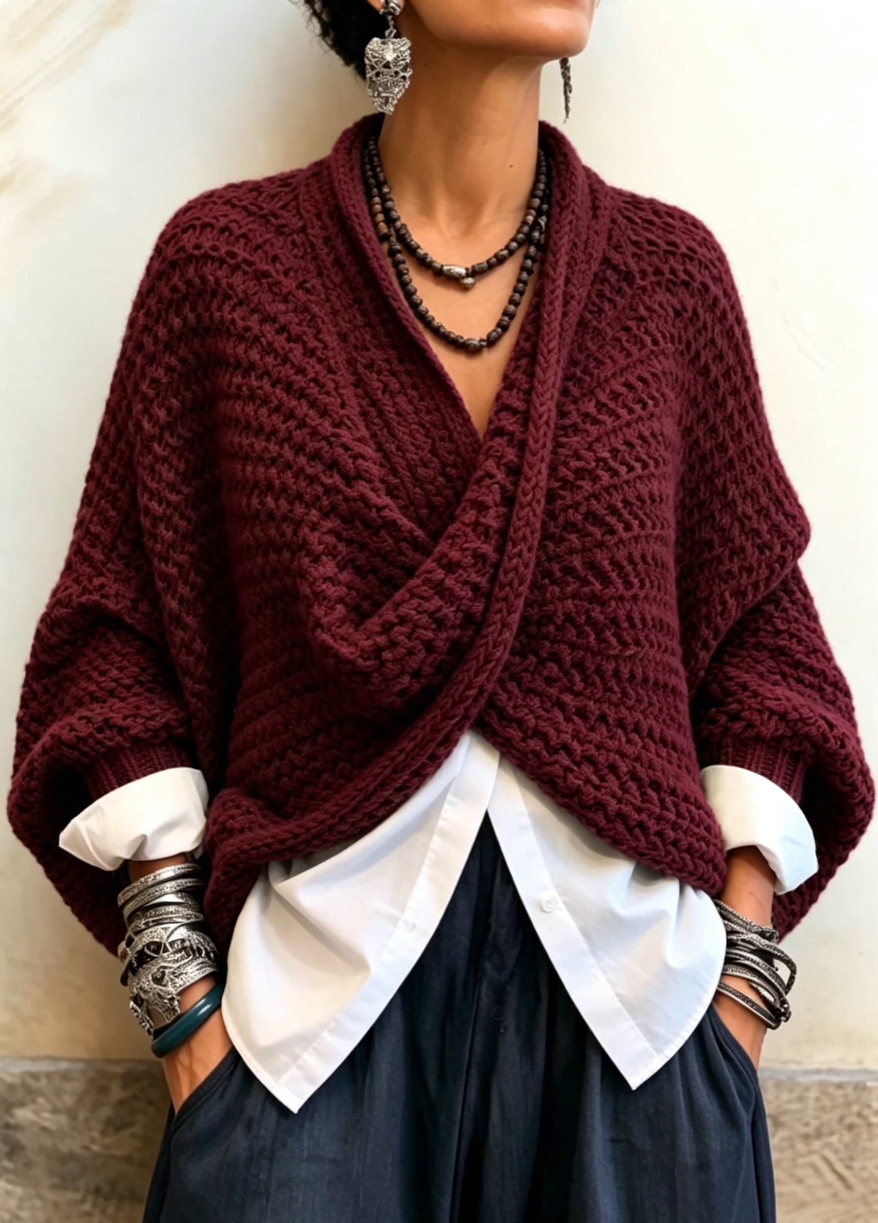 🤲LAST DAY SAVE 49% ⏰Cashmere Cozy Relaxed Batwing Sleeves Crossover V-neck Sweater