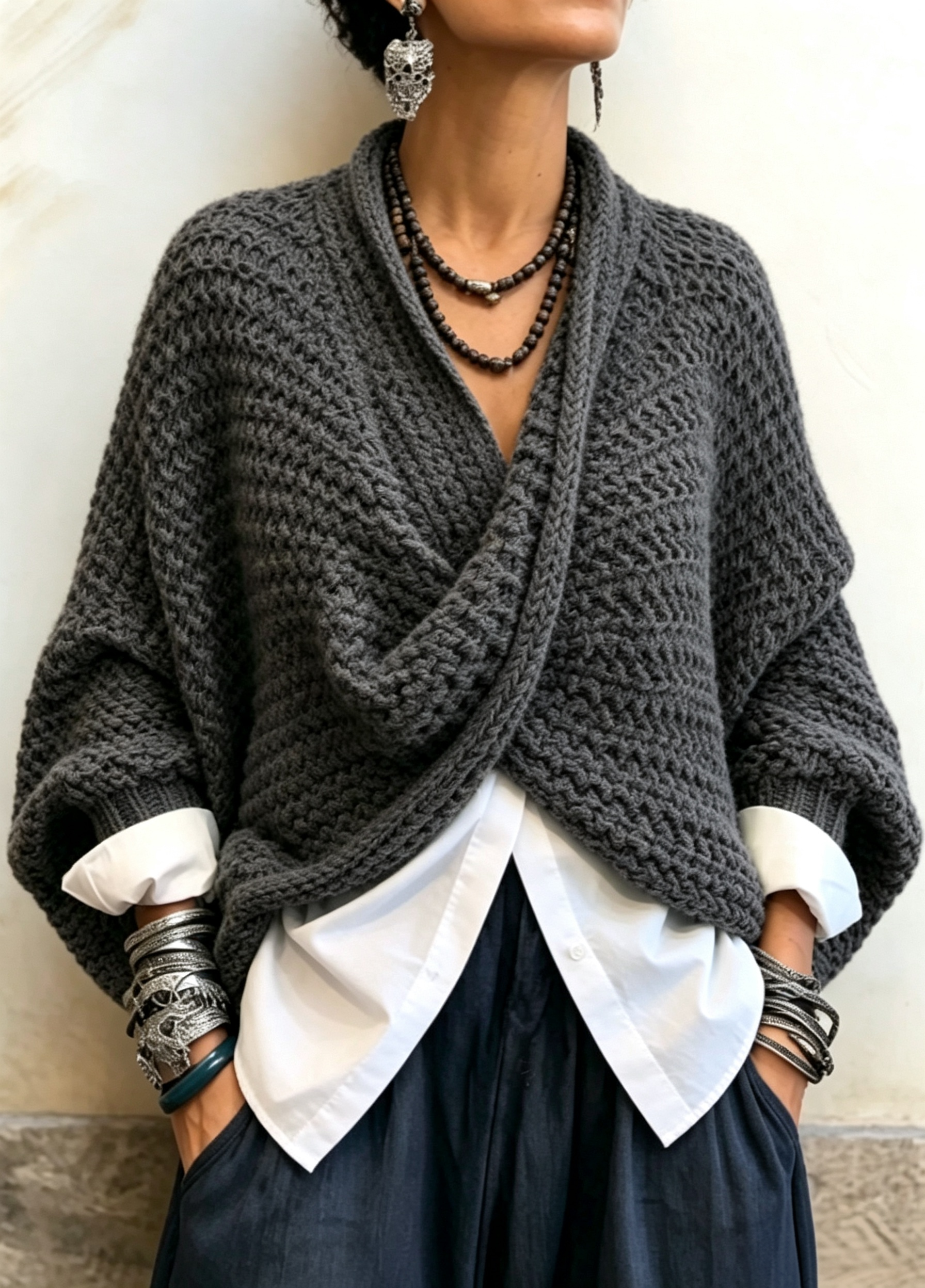🤲LAST DAY SAVE 49% ⏰Cashmere Cozy Relaxed Batwing Sleeves Crossover V-neck Sweater