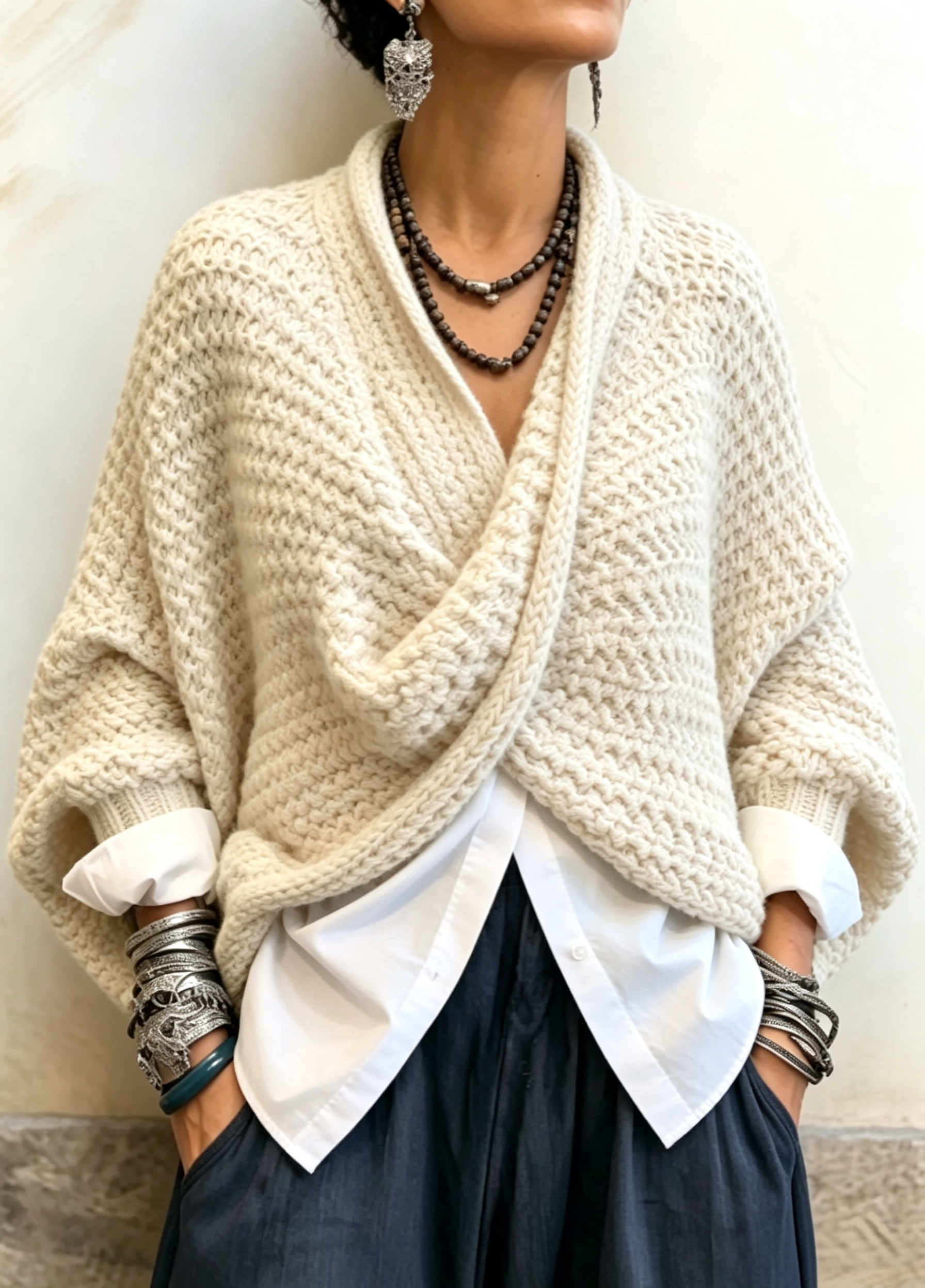 🤲LAST DAY SAVE 49% ⏰Cashmere Cozy Relaxed Batwing Sleeves Crossover V-neck Sweater