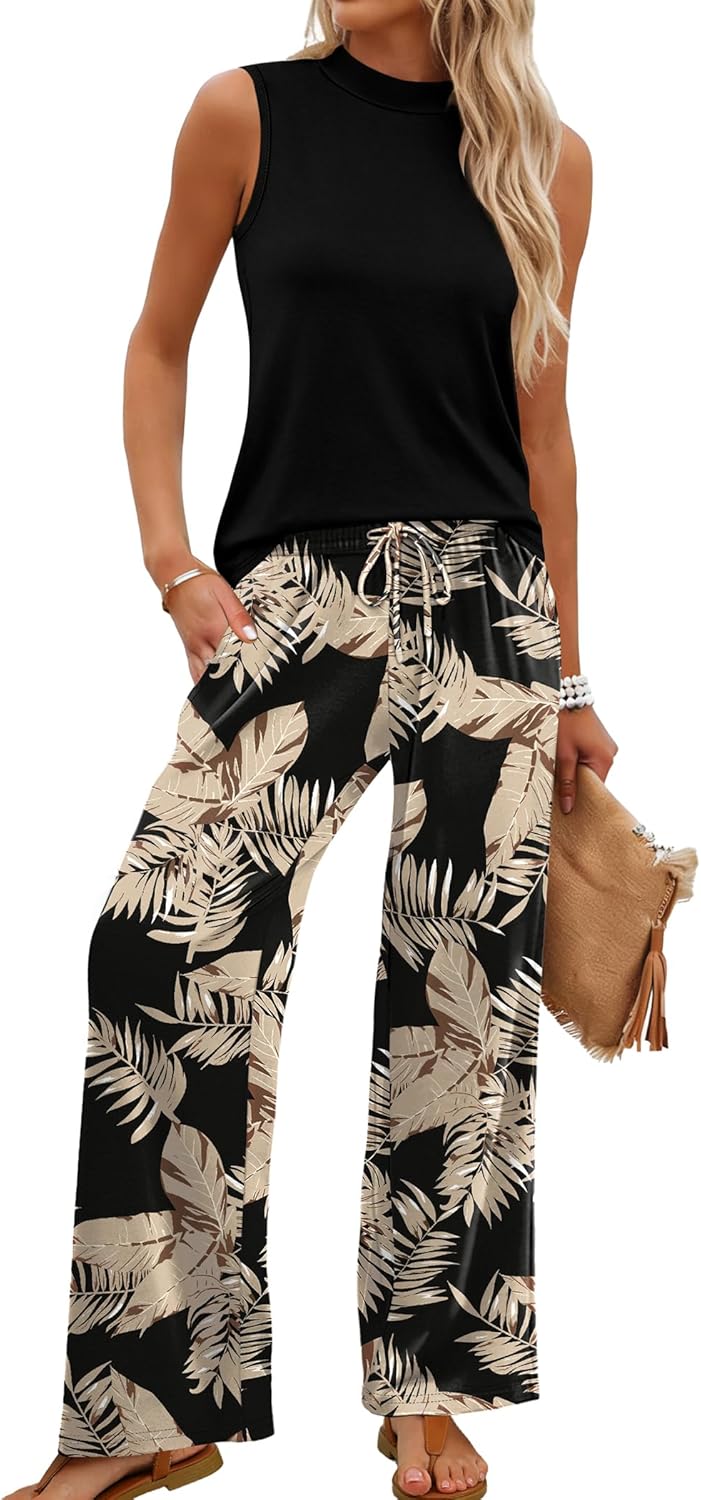 Sleeveless Top & Floral Wide-Leg Pants Set