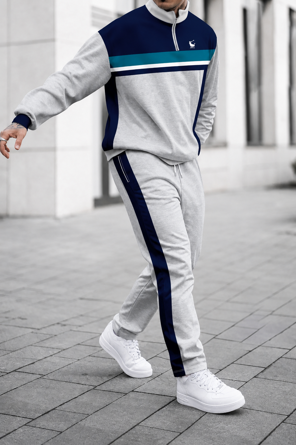 Men’s Color-Block Quarter-Zip Tracksuit Set