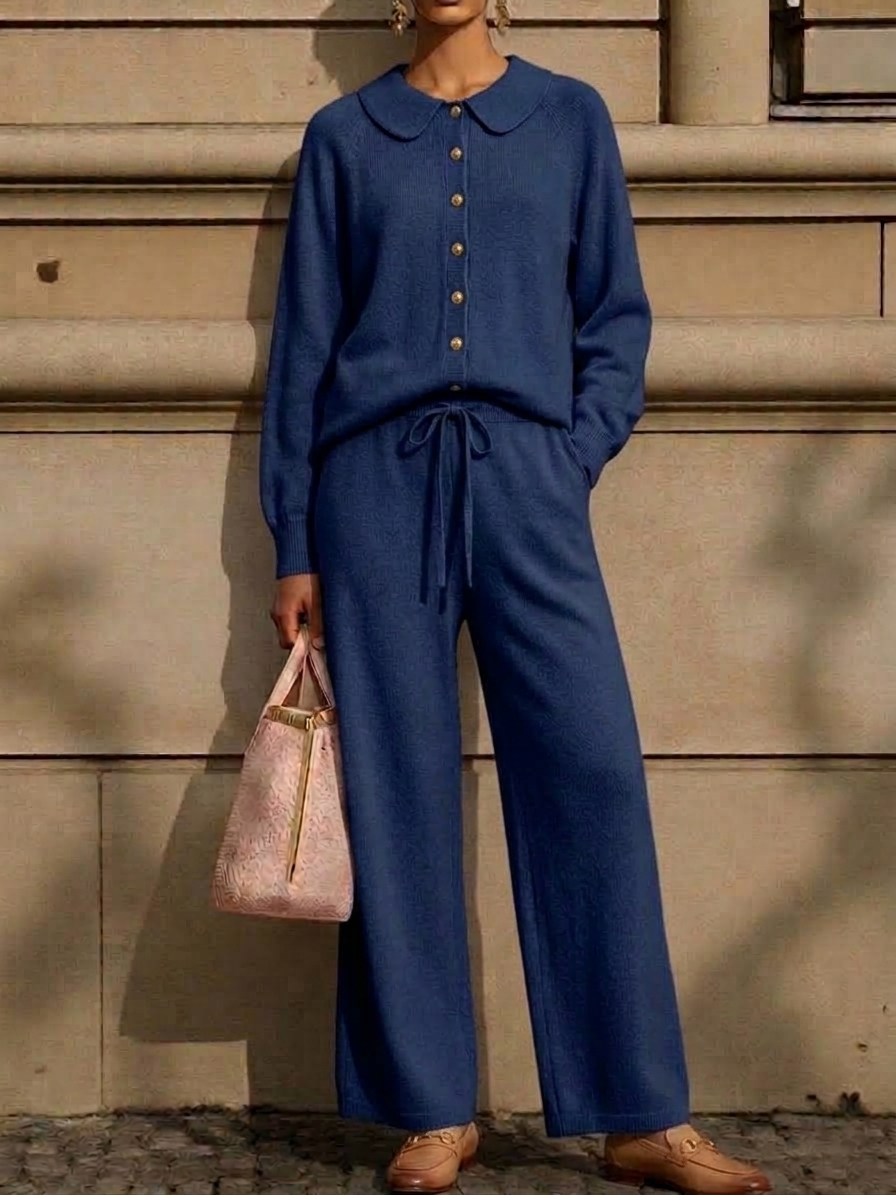 Navy color option, matching cardigan and trousers