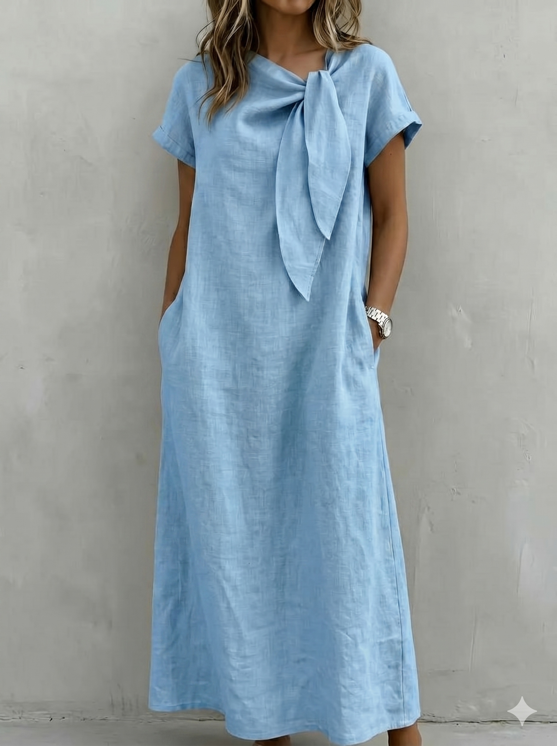 Women’s Asymmetric Side-Tie Linen Maxi Dress