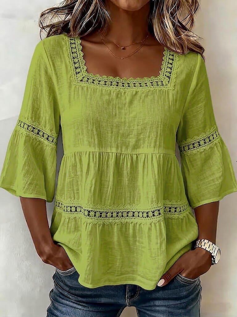 Women’s Boho Lace Trim Babydoll Blouse
