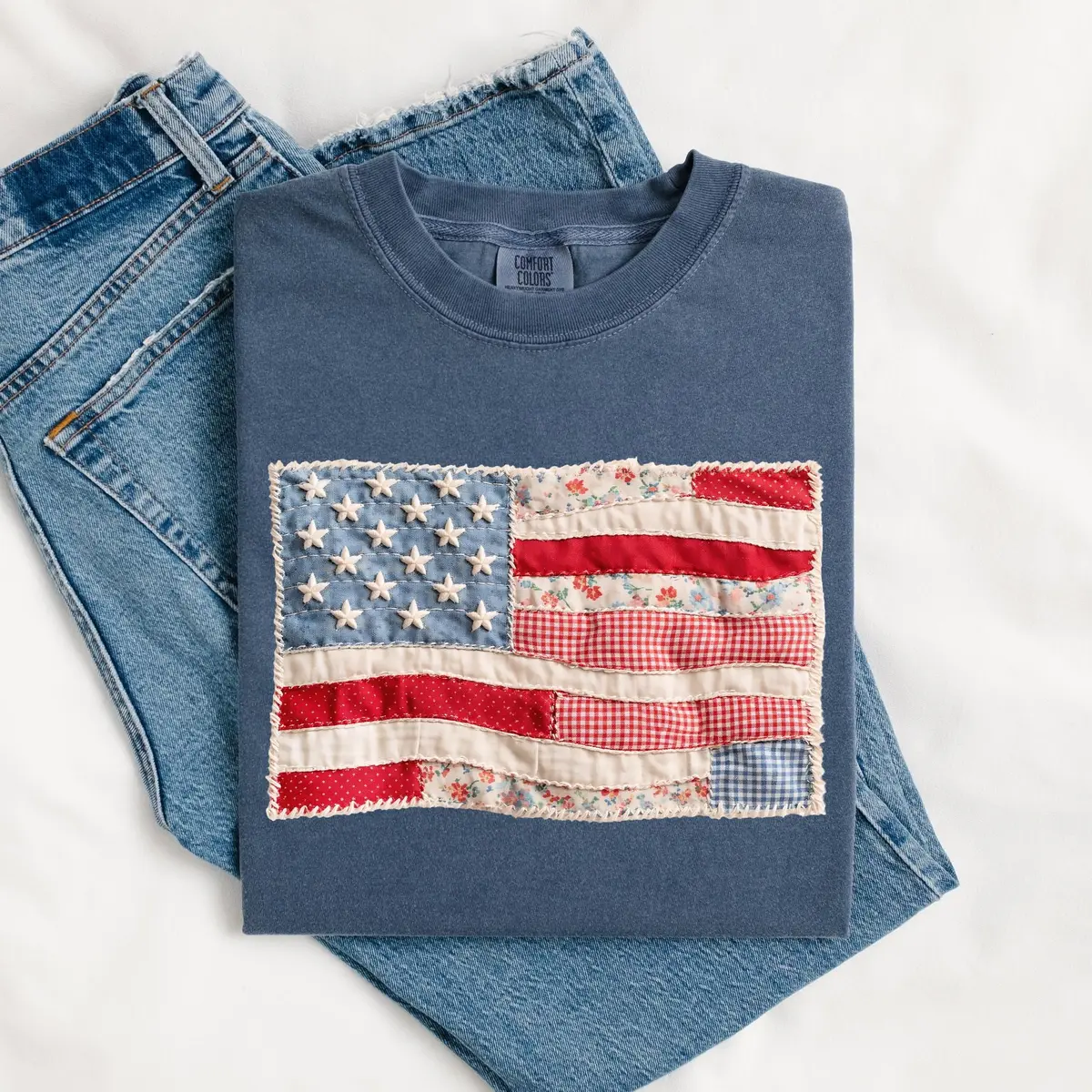Retro Faux Patchwork American Flag Shirt