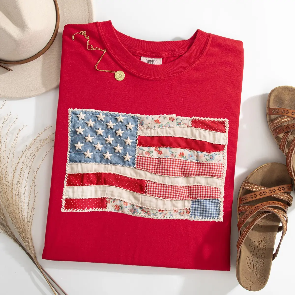 Retro Faux Patchwork American Flag Shirt