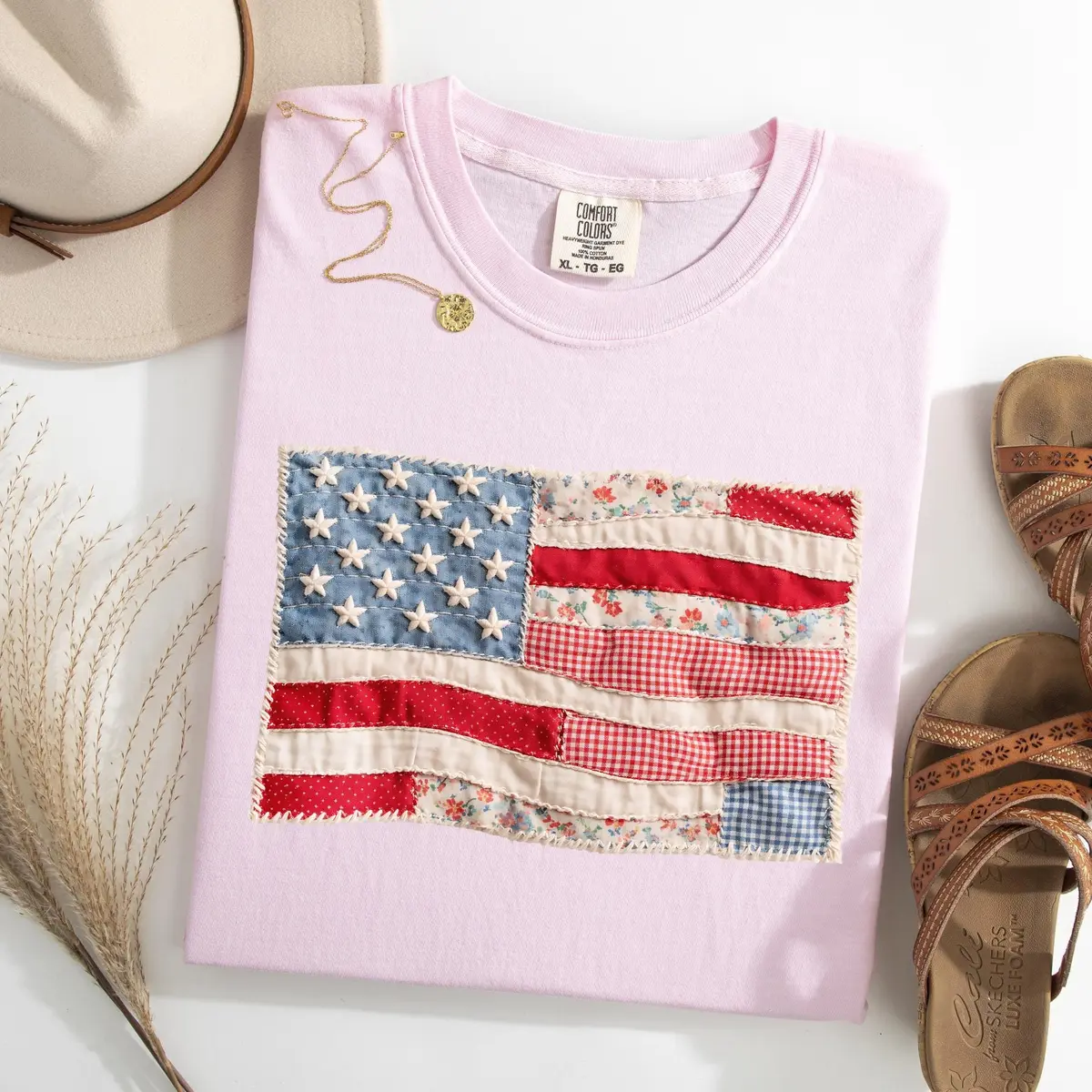 Retro Faux Patchwork American Flag Shirt