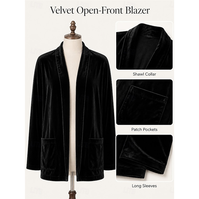 Lustre Open-Front Velvet Blazer - image 2