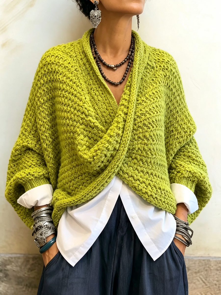 🤲LAST DAY SAVE 49% ⏰Cashmere Cozy Relaxed Batwing Sleeves Crossover V-neck Sweater
