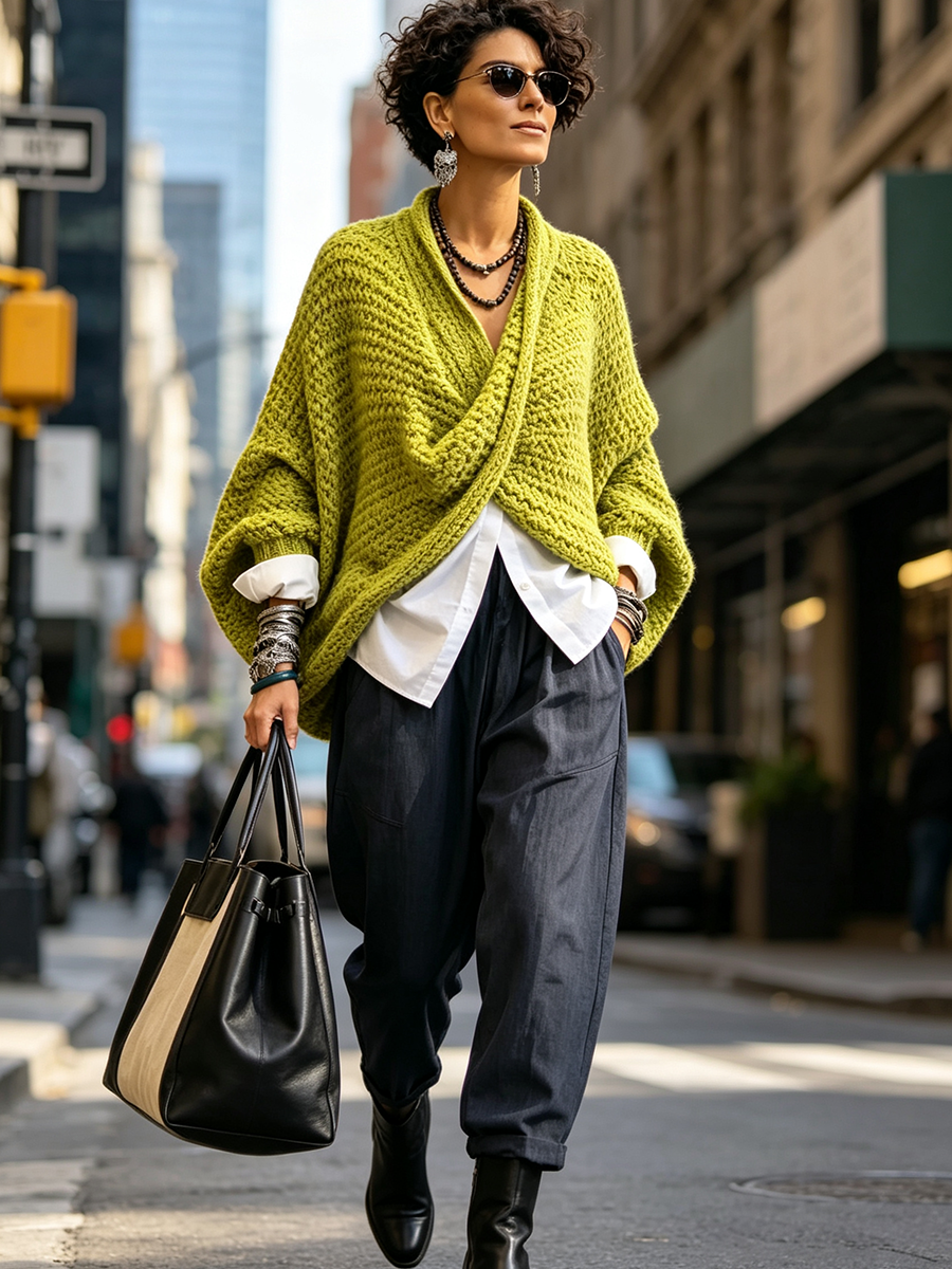 🤲LAST DAY SAVE 49% ⏰Cashmere Cozy Relaxed Batwing Sleeves Crossover V-neck Sweater