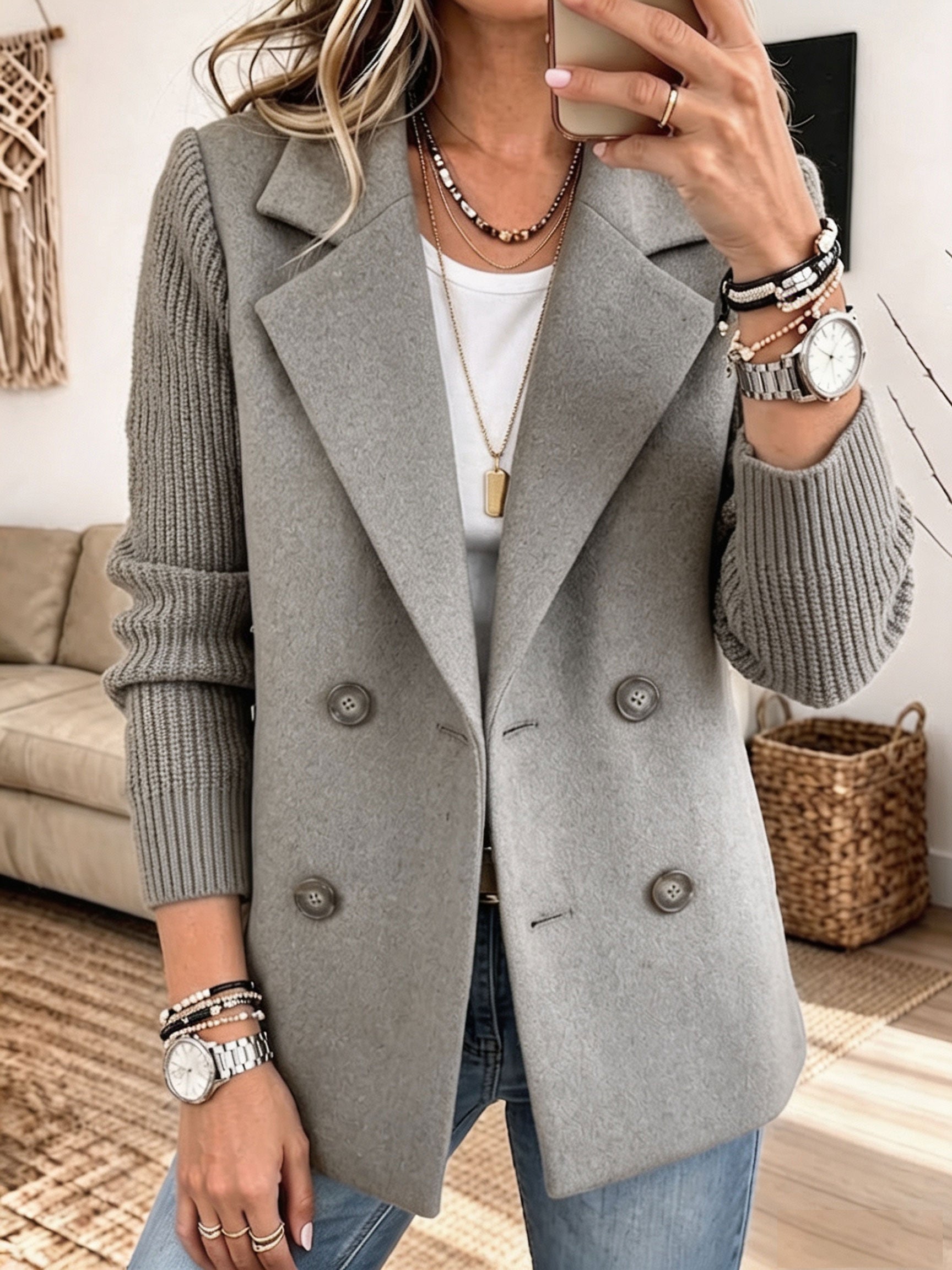 Atelier Mixed-Media Knit-Sleeve Blazer - image 1