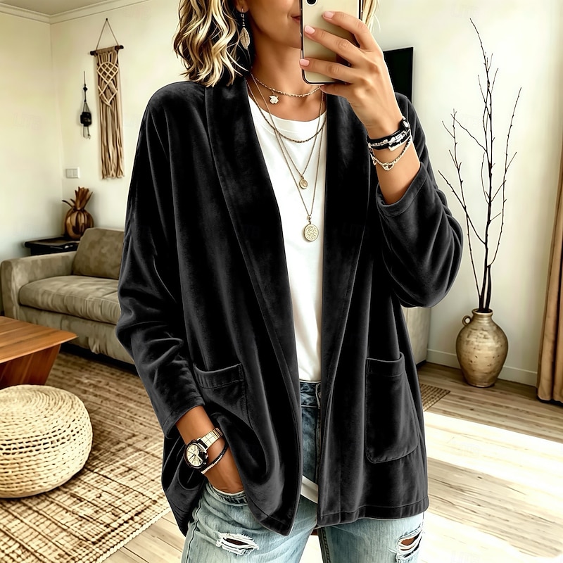 Lustre Open-Front Velvet Blazer - image 1
