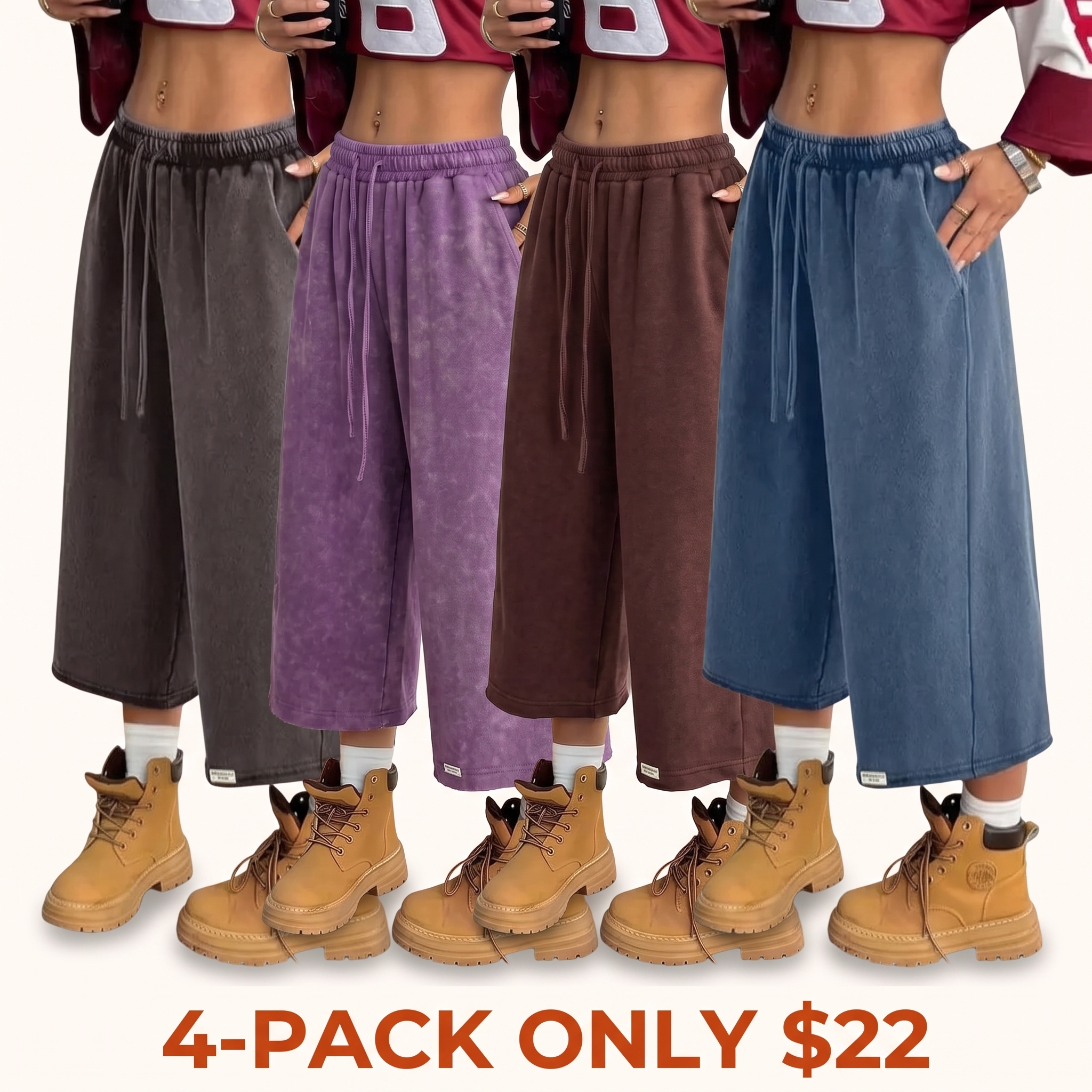 Wide-leg, loose-fit washed cropped pants (with pockets)