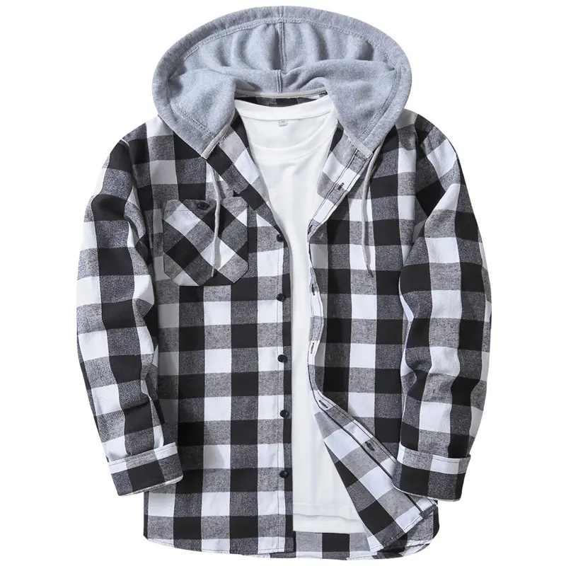 Men's Big & Tall Plaid Flannel Hooded Long-Sleeve Shirt Jacket