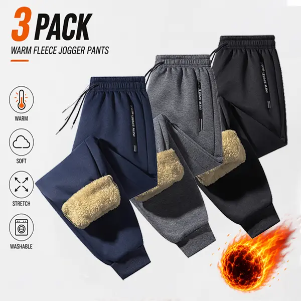 Men's 3-Pack Polar Fleece Thermal Joggers, Heavyweight Casual