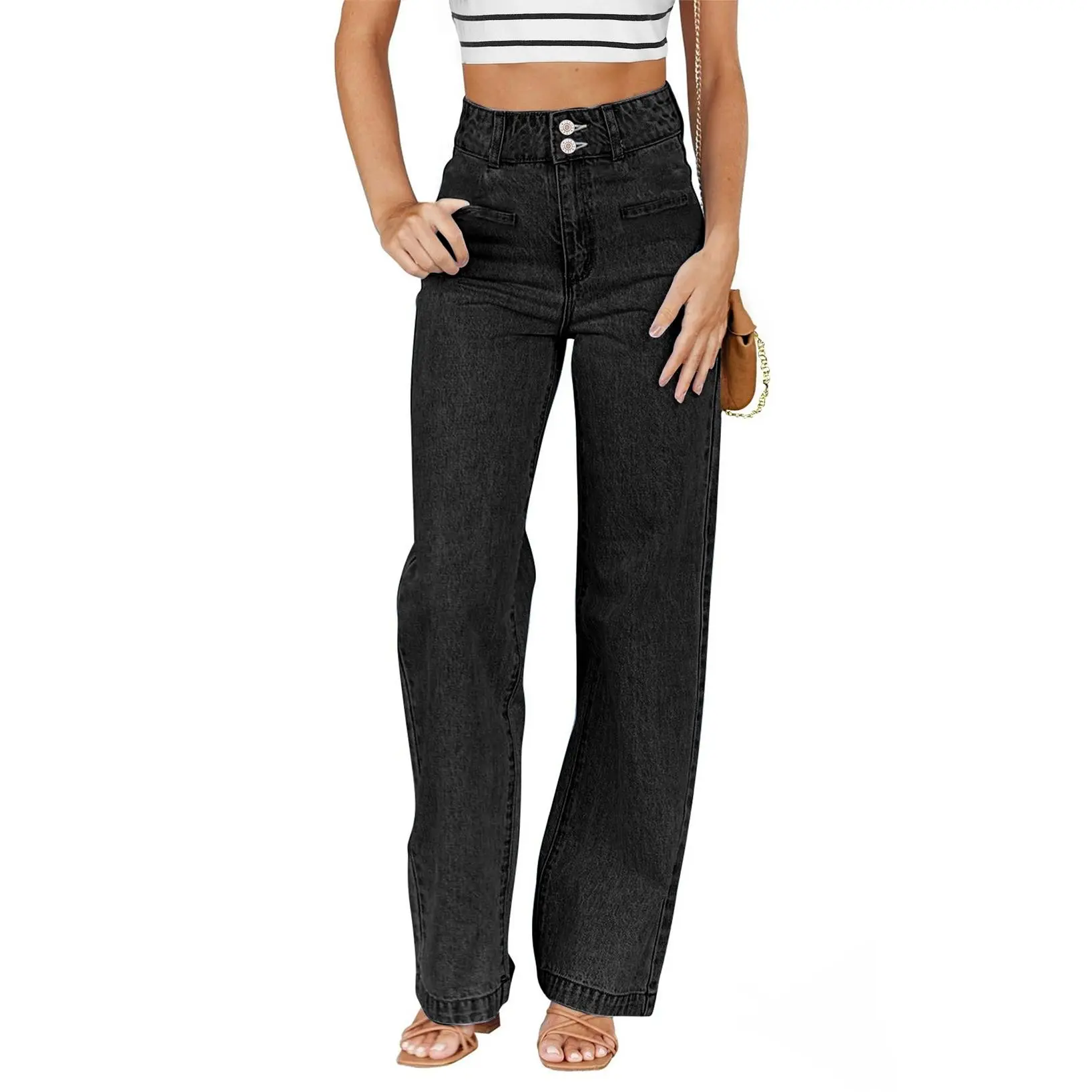 Women's High-Waisted Straight-Leg Stretch Jeans