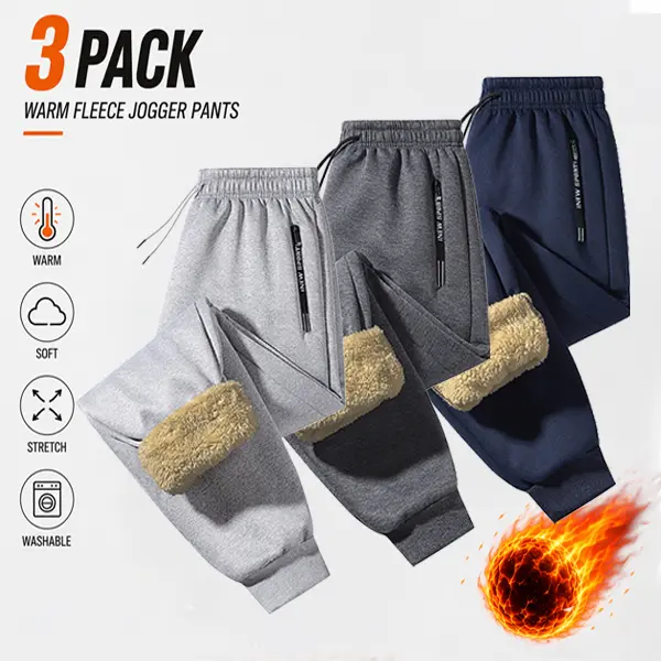 Men's 3-Pack Polar Fleece Thermal Joggers, Heavyweight Casual