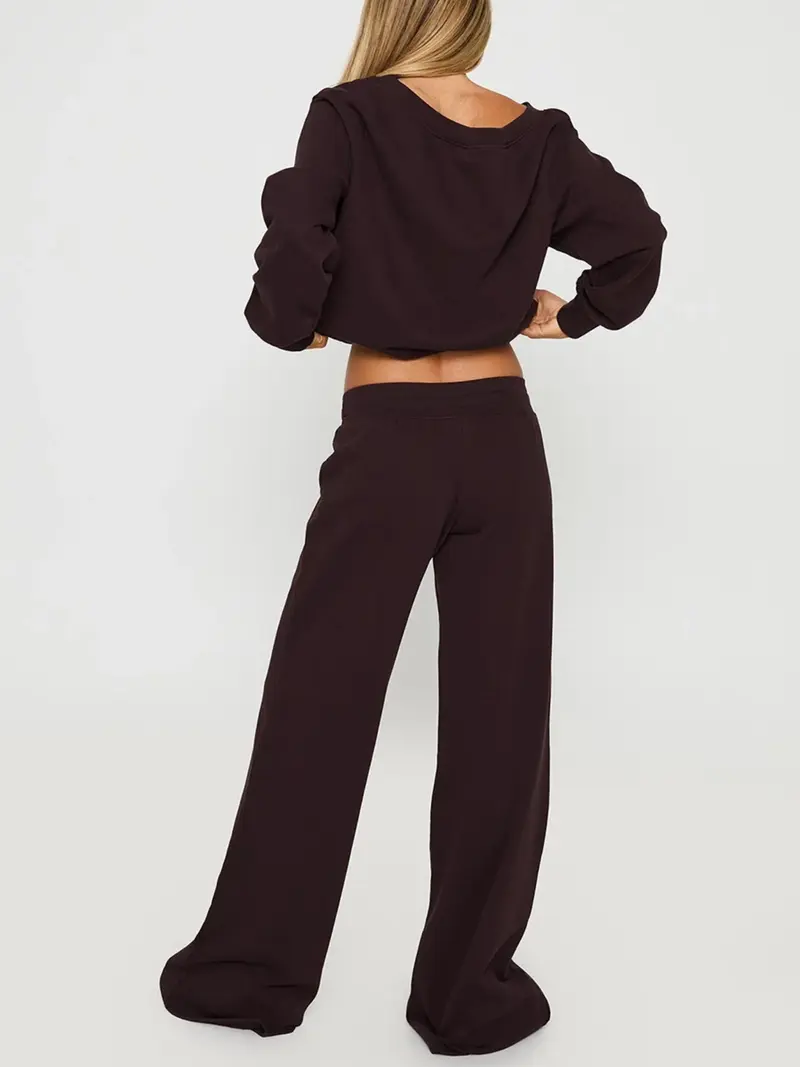 Women's off-shoulder long-sleeve top and trousers two-piece set
