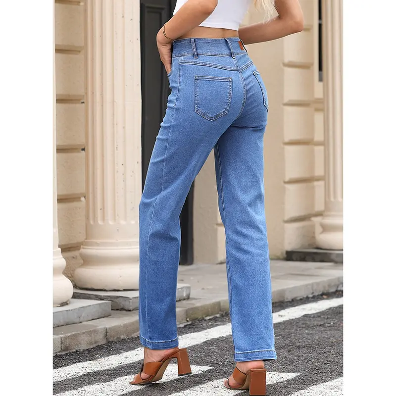 Women's High-Waisted Straight-Leg Stretch Jeans