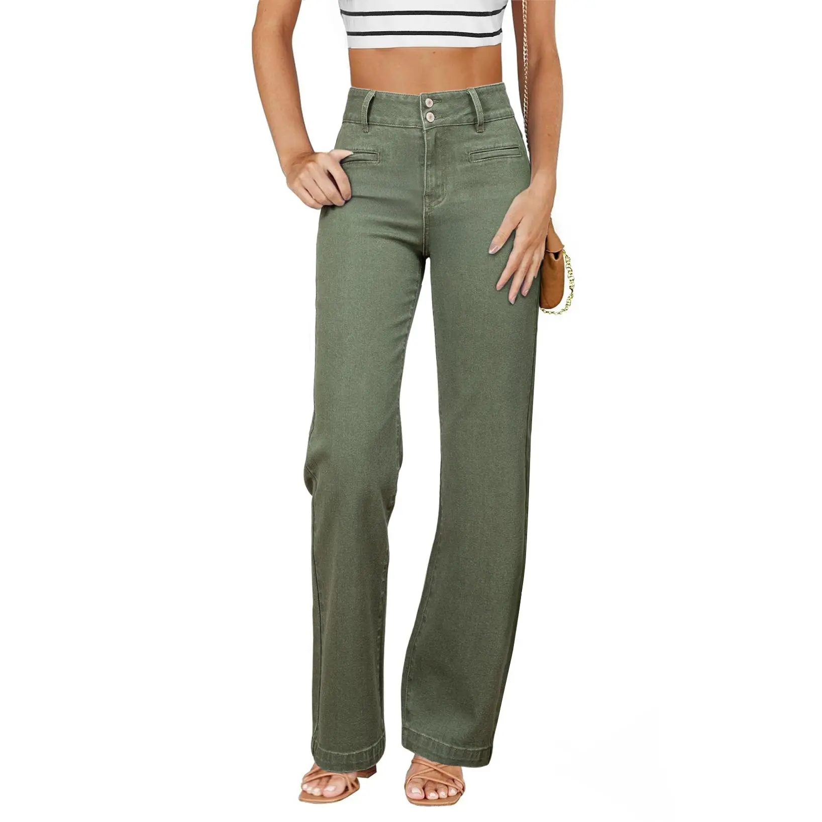Women's High-Waisted Straight-Leg Stretch Jeans