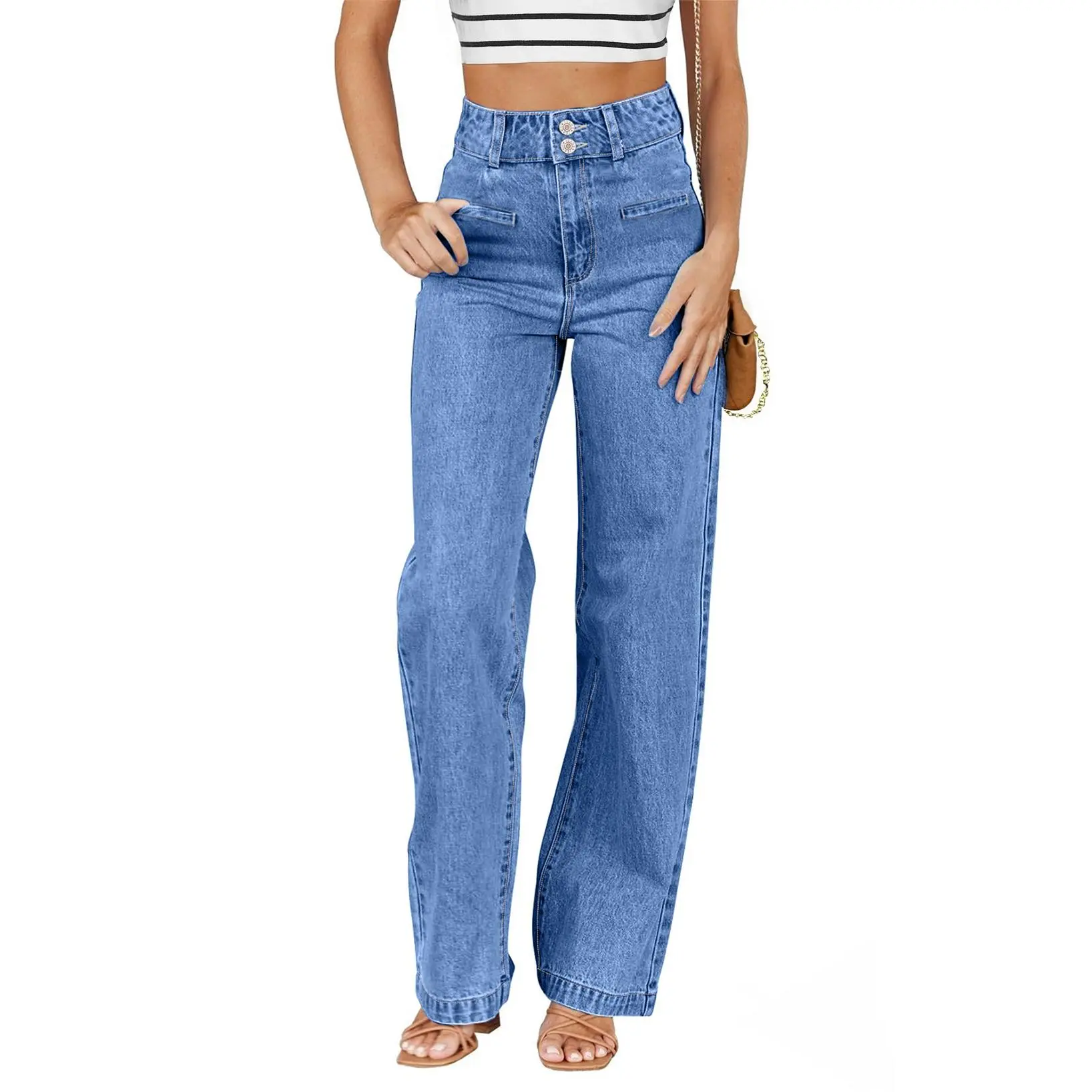 Women's High-Waisted Straight-Leg Stretch Jeans