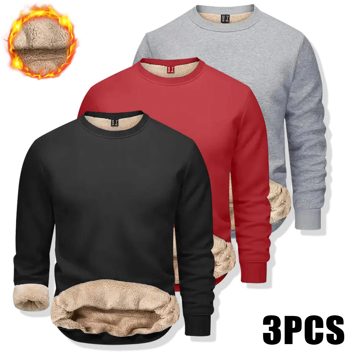 Men's Fitted Crewneck Sweatshirts, Faux-Fleece