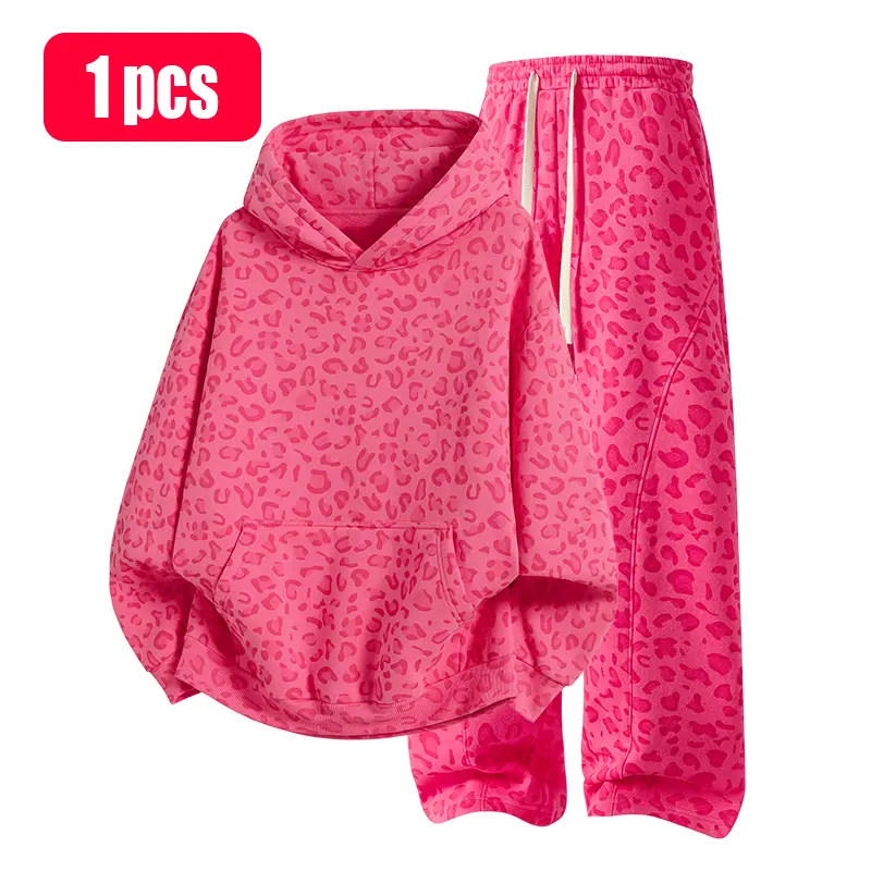 Men's All-Over Leopard Print Cotton Street-Style Two-Piece Set