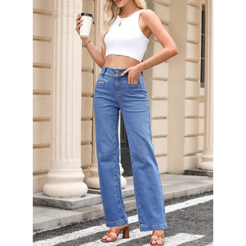 Women's High-Waisted Straight-Leg Stretch Jeans