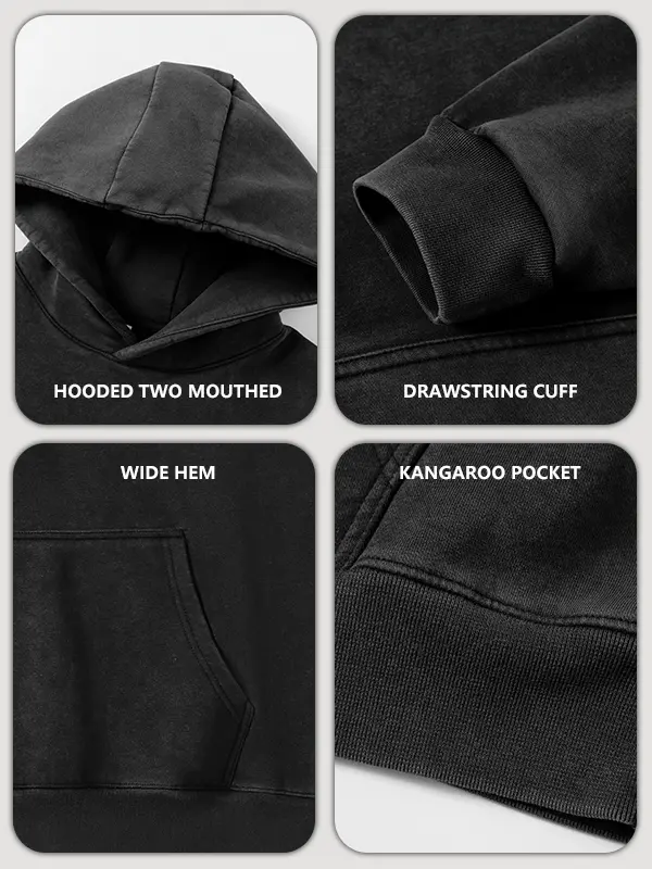 Unisex Vintage Washed Pullover Hoodie – Oversized Loose Fit