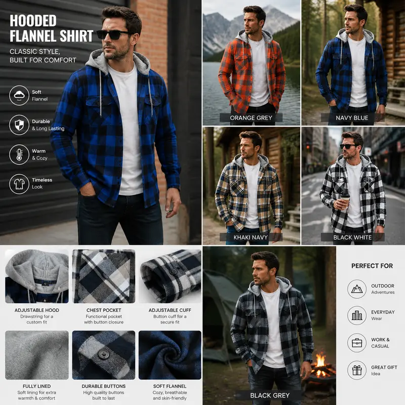 Men's Big & Tall Plaid Flannel Hooded Long-Sleeve Shirt Jacket