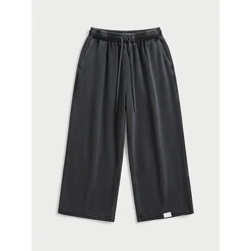Wide-leg, loose-fit washed cropped pants (with pockets)