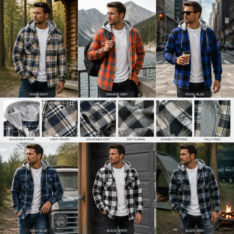 Men's Big & Tall Plaid Flannel Hooded Long-Sleeve Shirt Jacket