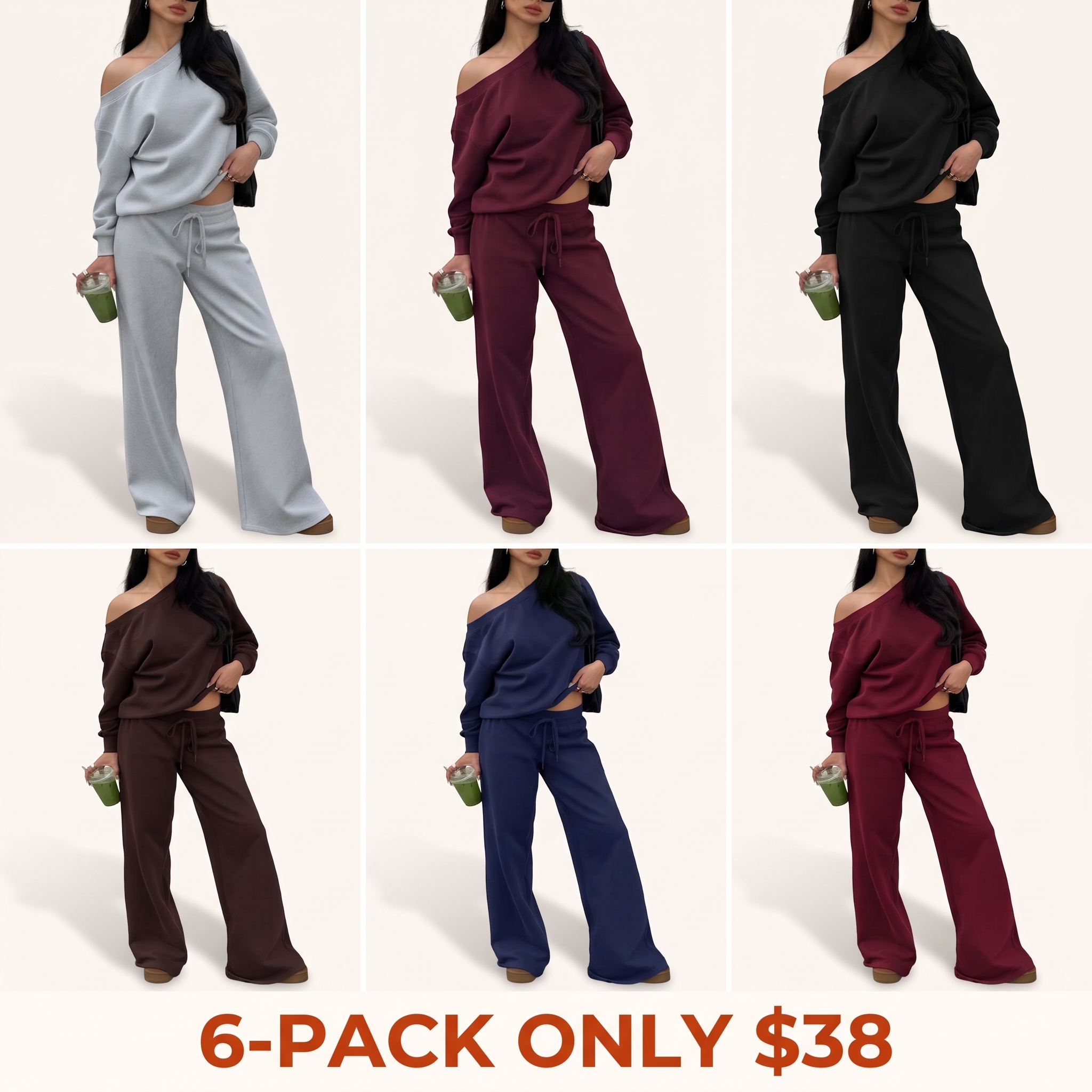 Women's off-shoulder long-sleeve top and trousers two-piece set