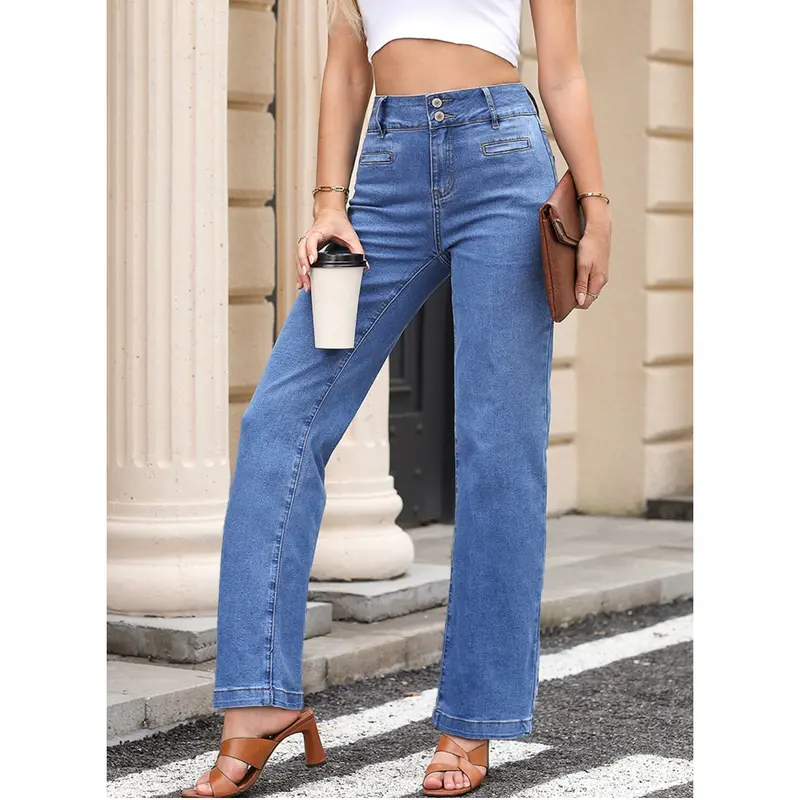 Women's High-Waisted Straight-Leg Stretch Jeans