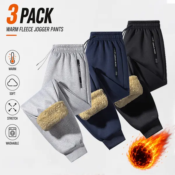 Men's 3-Pack Polar Fleece Thermal Joggers, Heavyweight Casual