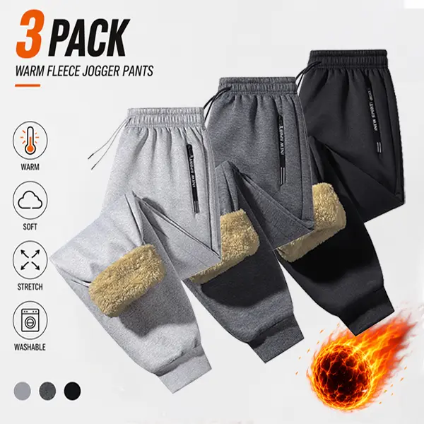 Men's 3-Pack Polar Fleece Thermal Joggers, Heavyweight Casual