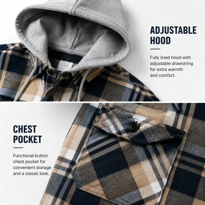 Men's Big & Tall Plaid Flannel Hooded Long-Sleeve Shirt Jacket
