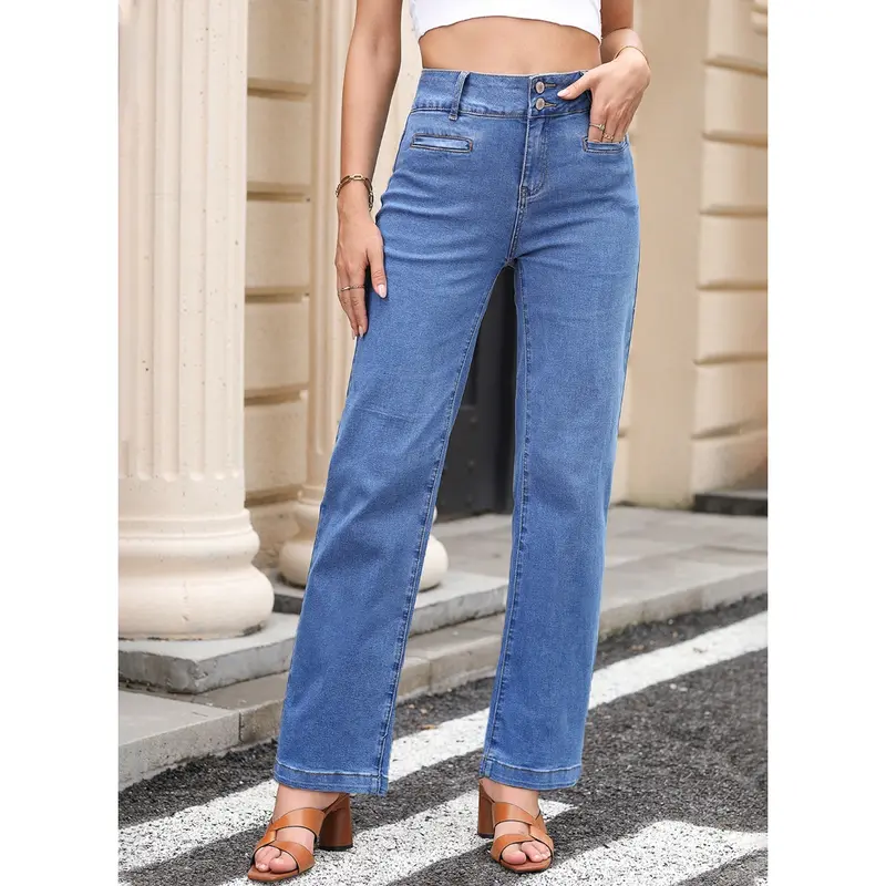 Women's High-Waisted Straight-Leg Stretch Jeans