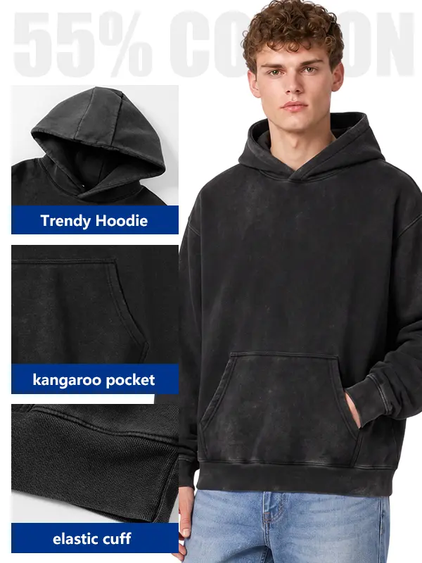 Unisex Vintage Washed Pullover Hoodie – Oversized Loose Fit