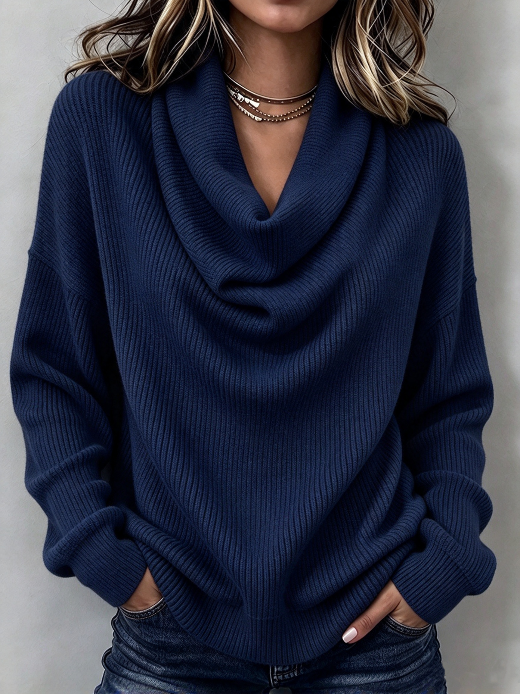 Cozy Ribbed Knit Top with Layered Collar